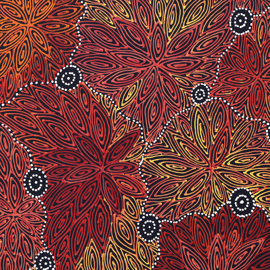 Aboriginal Artwork by Reanne Nampijinpa Brown, Ngapa Jukurrpa (Water Dreaming) - Mikanji, 50x40cm