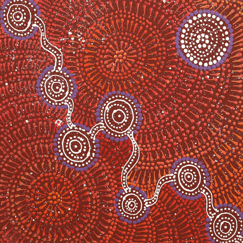 Aboriginal Artwork by Reanne Nampijinpa Brown, Ngapa Jukurrpa (Water Dreaming) - Mikanji, 30x30cm