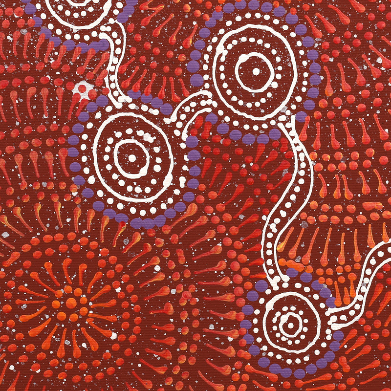 Aboriginal Artwork by Reanne Nampijinpa Brown, Ngapa Jukurrpa (Water Dreaming) - Mikanji, 30x30cm