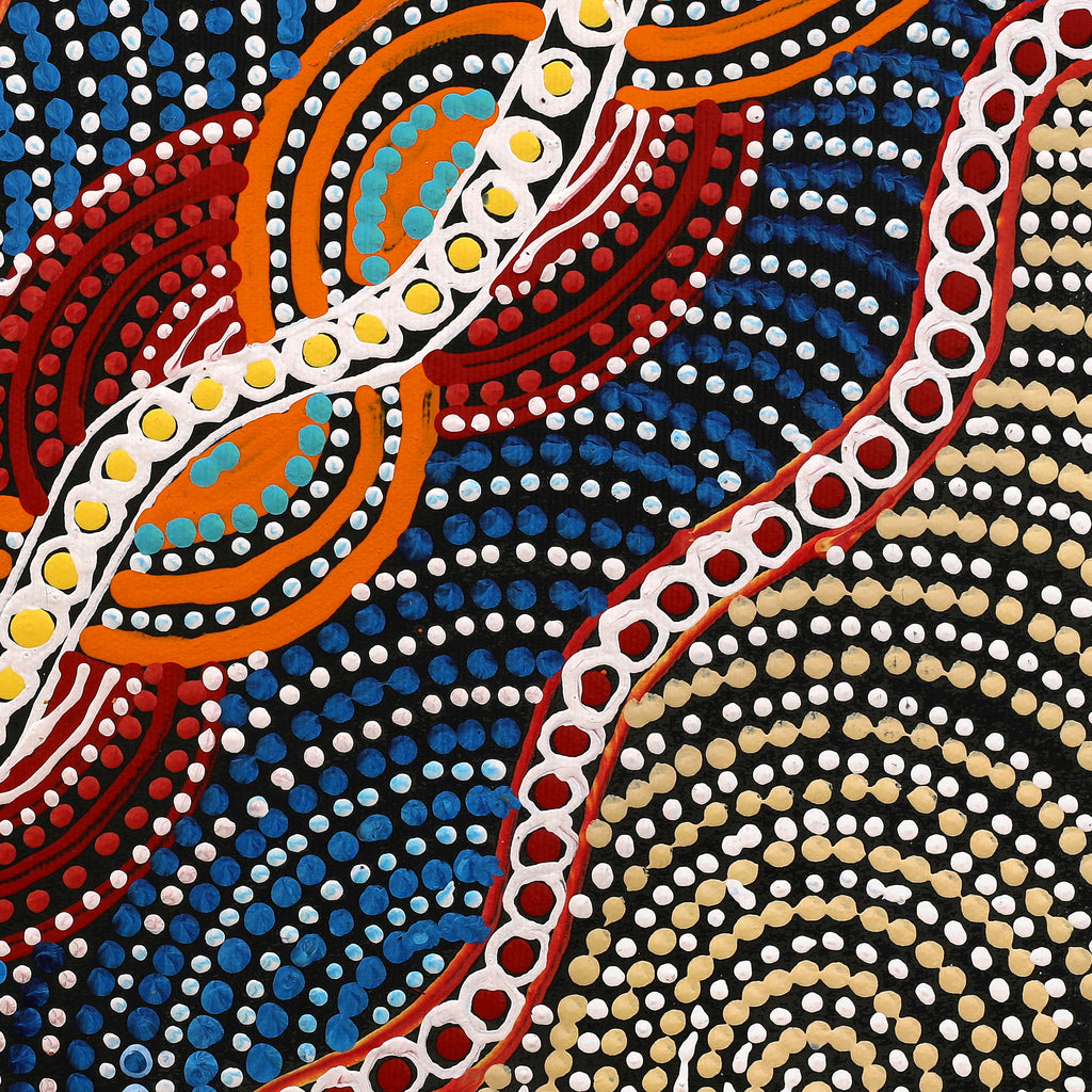 Aboriginal Artwork by Reanne Nampijinpa Brown, Ngapa Jukurrpa (Water Dreaming) - Mikanji, 30x30cm