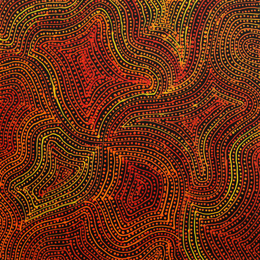 Aboriginal Artwork by Reanne Nampijinpa Brown, Ngapa Jukurrpa (Water Dreaming) - Mikanji, 40x40cm