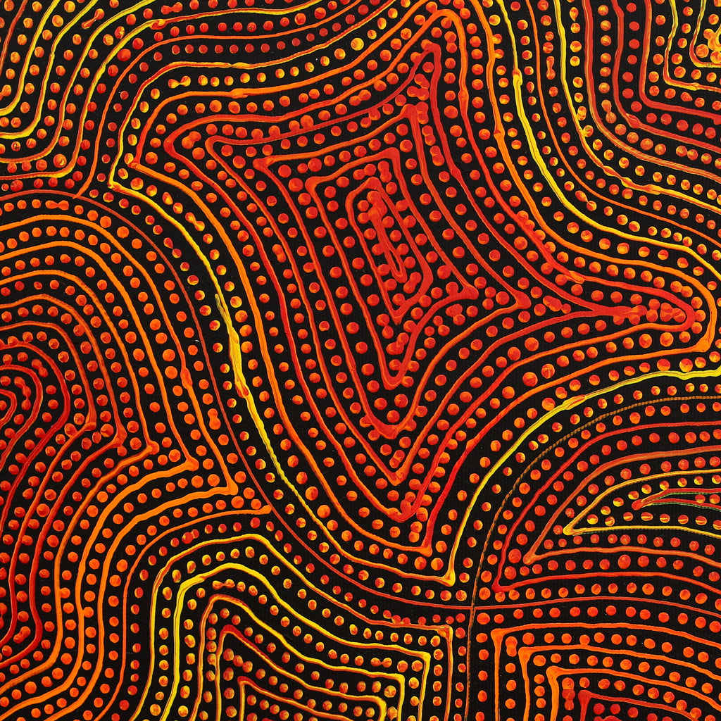 Aboriginal Artwork by Reanne Nampijinpa Brown, Ngapa Jukurrpa (Water Dreaming) - Mikanji, 40x40cm