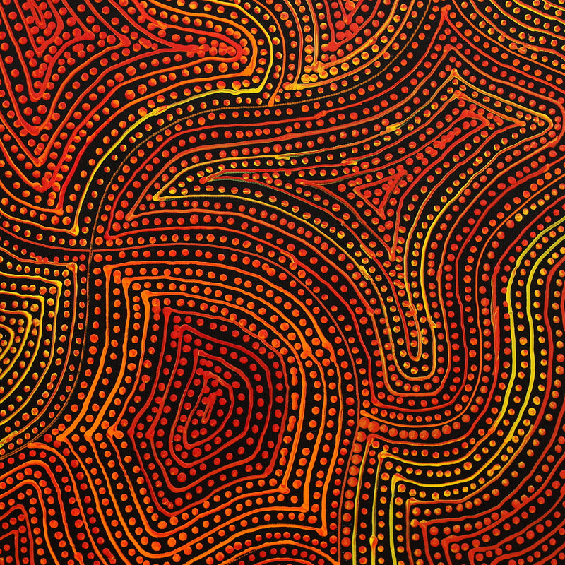 Aboriginal Artwork by Reanne Nampijinpa Brown, Ngapa Jukurrpa (Water Dreaming) - Mikanji, 40x40cm