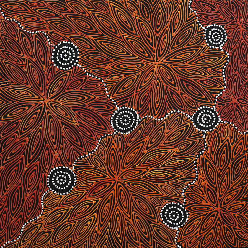 Aboriginal Artwork by Reanne Nampijinpa Brown, Ngapa Jukurrpa (Water Dreaming) - Mikanji, 40x40cm