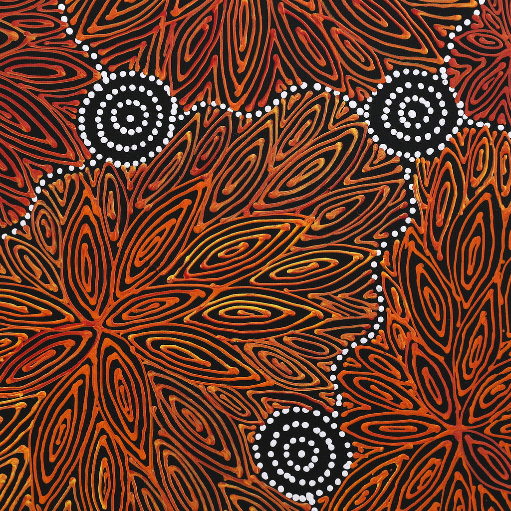 Aboriginal Artwork by Reanne Nampijinpa Brown, Ngapa Jukurrpa (Water Dreaming) - Mikanji, 40x40cm