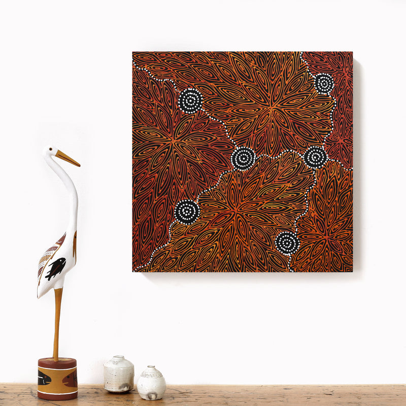 Aboriginal Artwork by Reanne Nampijinpa Brown, Ngapa Jukurrpa (Water Dreaming) - Mikanji, 40x40cm
