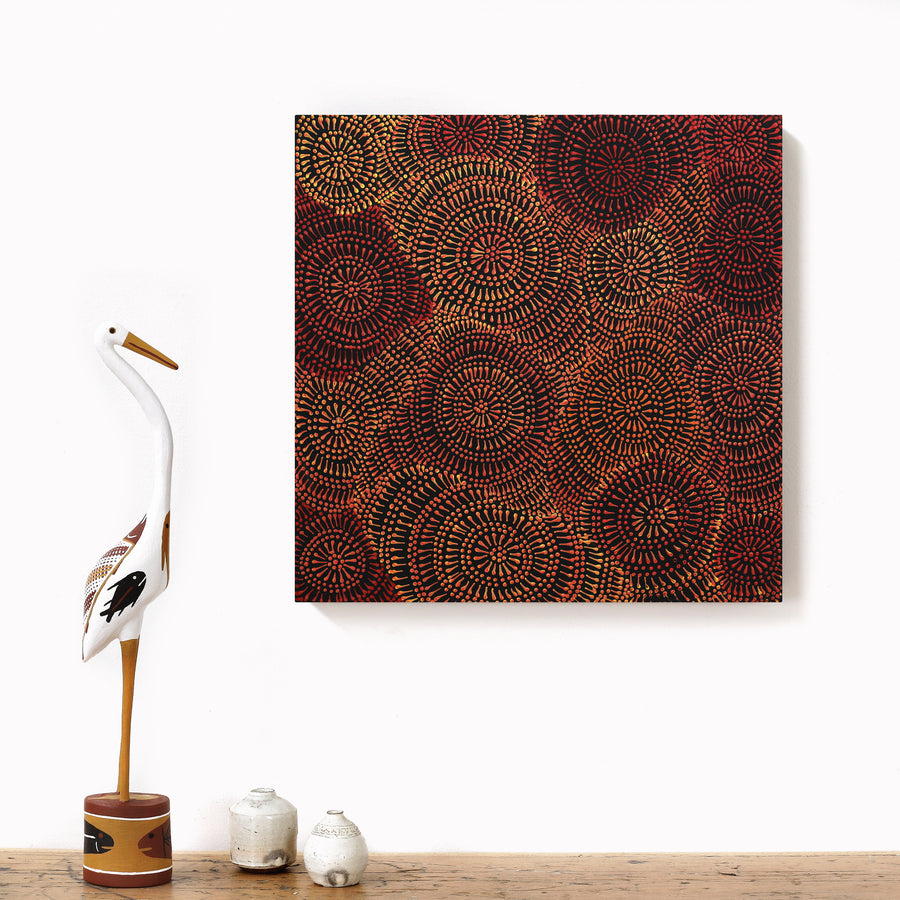 Aboriginal Artwork by Reanne Nampijinpa Brown, Ngapa Jukurrpa (Water Dreaming) - Mikanji, 40x40cm