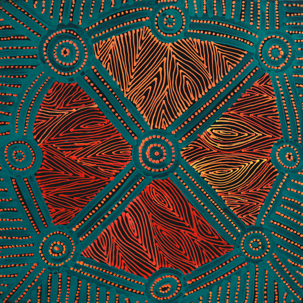 Aboriginal Art by Reanne Nampijinpa Brown, Pamapardu Jukurrpa (Flying Ant Dreaming) - Warntungurru, 40x40cm - ART ARK®