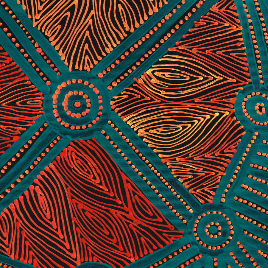Aboriginal Artwork by Reanne Nampijinpa Brown, Pamapardu Jukurrpa (Flying Ant Dreaming) - Warntungurru, 40x40cm