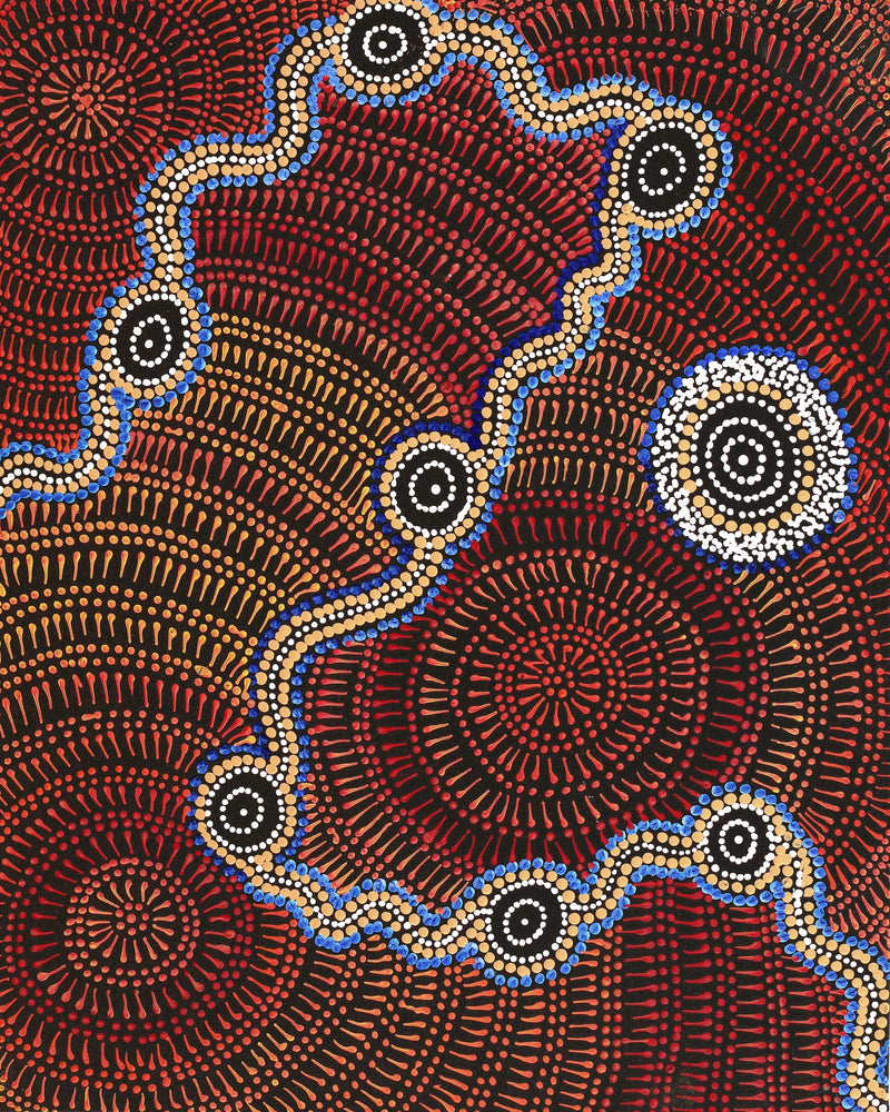 Aboriginal Artwork by Reanne Nampijinpa Brown, Ngapa Jukurrpa (Water Dreaming) - Mikanji, 50x40cm