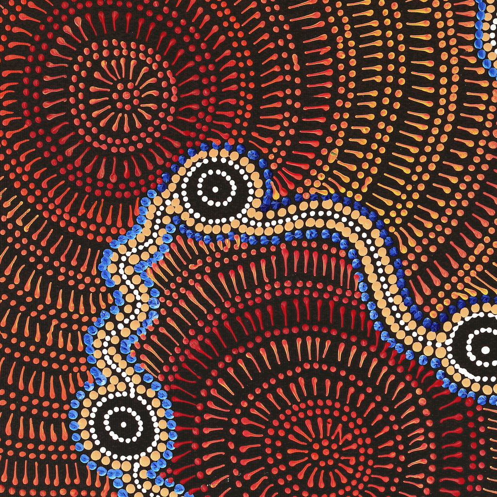 Aboriginal Artwork by Reanne Nampijinpa Brown, Ngapa Jukurrpa (Water Dreaming) - Mikanji, 50x40cm
