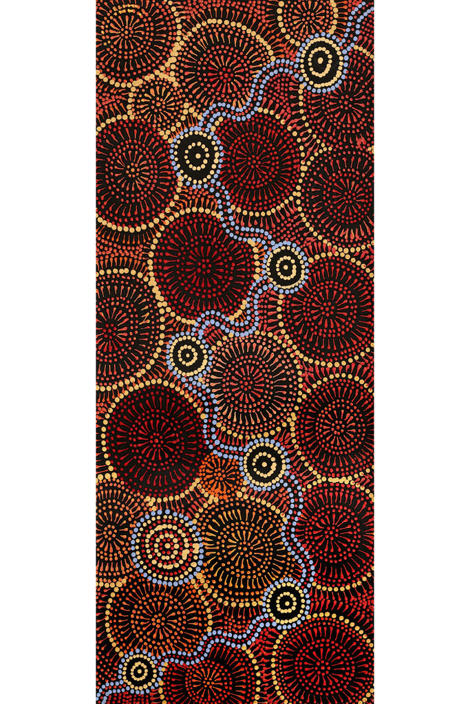 Aboriginal Artwork by Reanne Nampijinpa Brown, Ngapa Jukurrpa (Water Dreaming) - Mikanji, 76x30cm