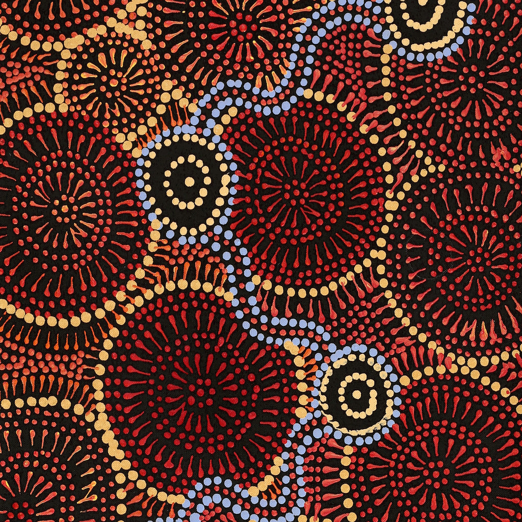 Aboriginal Artwork by Reanne Nampijinpa Brown, Ngapa Jukurrpa (Water Dreaming) - Mikanji, 76x30cm