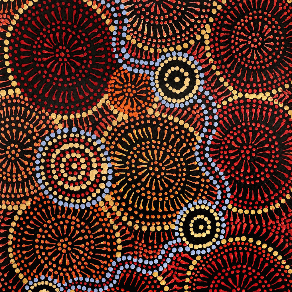 Aboriginal Artwork by Reanne Nampijinpa Brown, Ngapa Jukurrpa (Water Dreaming) - Mikanji, 76x30cm