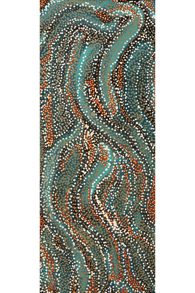 Aboriginal Artwork by Reanne Nampijinpa Brown, Ngapa Jukurrpa (Water Dreaming) - Mikanji, 76x30cm