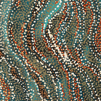 Aboriginal Artwork by Reanne Nampijinpa Brown, Ngapa Jukurrpa (Water Dreaming) - Mikanji, 76x30cm