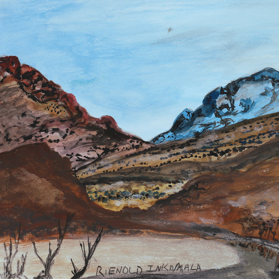 Aboriginal Artwork by Reinhold Inkamala, My Country, behind Ntaria (Hermannsburg), 56x38cm