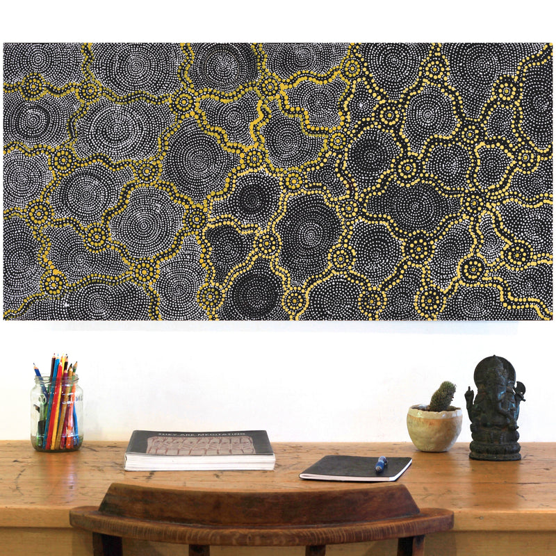 Aboriginal Artwork by Renelle Napanangka McCormack, Pikilyi Jukurrpa (Vaugn Springs Dreaming), 91x46cm