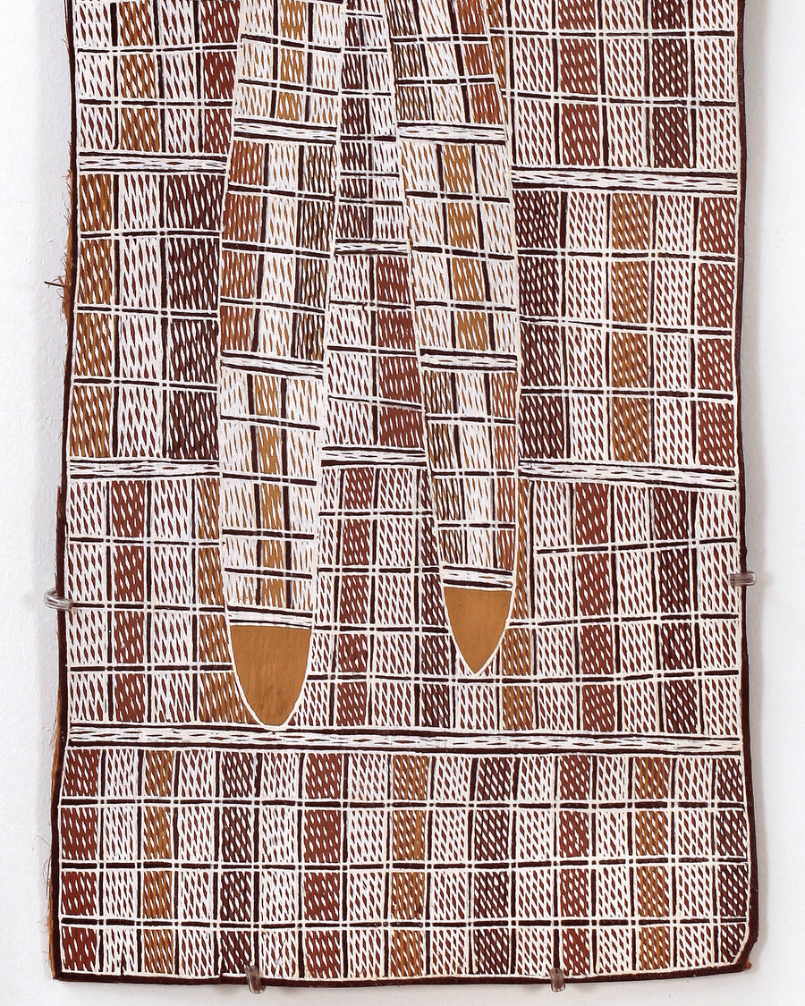 Aboriginal Artwork by Rerrkirrwaŋa Munuŋgurr, Djukurr, 75x31cm Bark