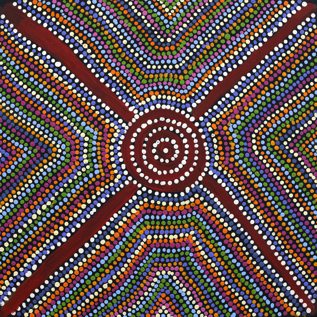 Aboriginal Artwork by Richard Japanangka Frank, Lukarrara Jukurrpa, 40x40cm