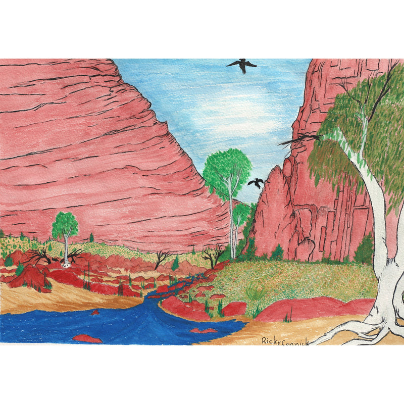 Aboriginal Artwork by Ricky Jakamara Connick, Rungutjirpa (Simpson's Gap), 34.5x24.5cm