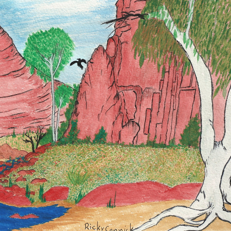 Aboriginal Artwork by Ricky Jakamara Connick, Rungutjirpa (Simpson's Gap), 34.5x24.5cm