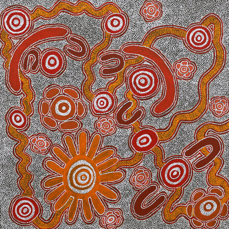 Aboriginal Artwork by Ritasha Nampijinpa Martin, Ngarlu Jukurrpa (Love Dreaming), 91x91cm