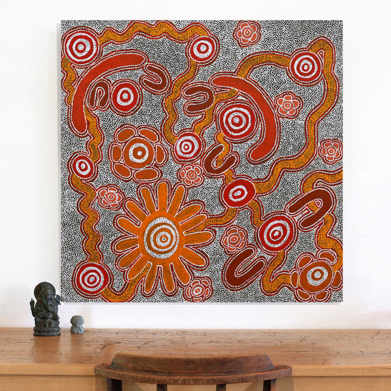 Aboriginal Artwork by Ritasha Nampijinpa Martin, Ngarlu Jukurrpa (Love Dreaming), 91x91cm