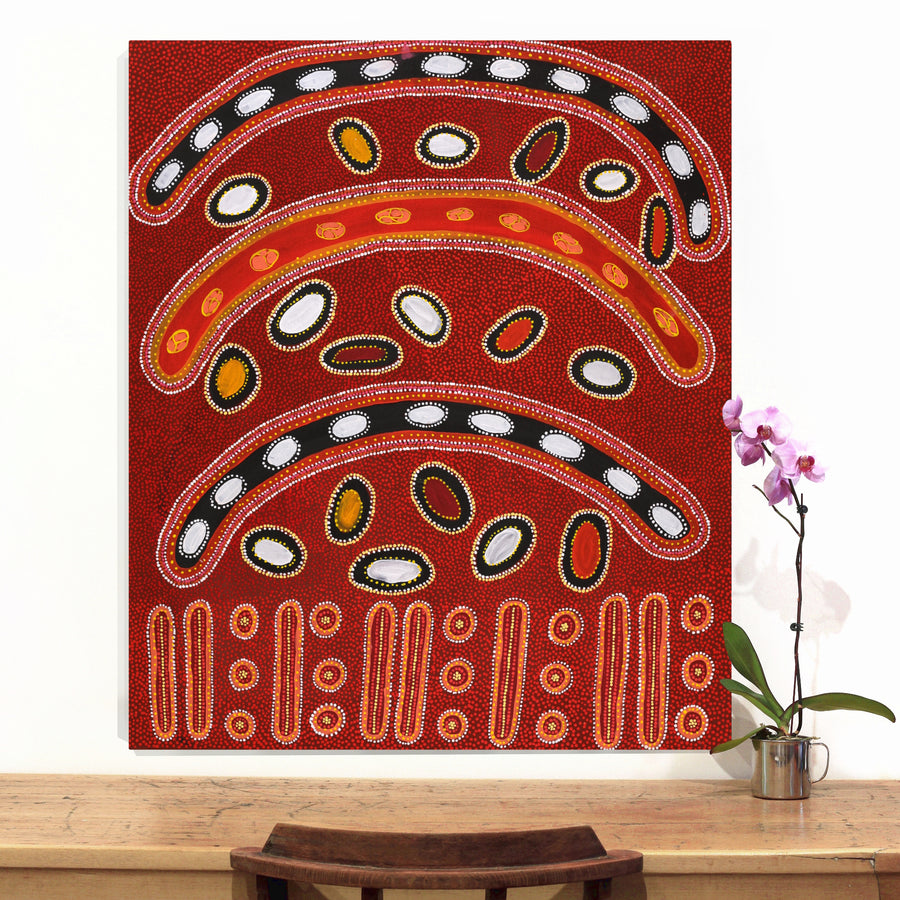 Aboriginal Artwork by Ritasha Nampijinpa Martin, Ngarlu Jukurrpa (Love Dreaming), 107x91cm