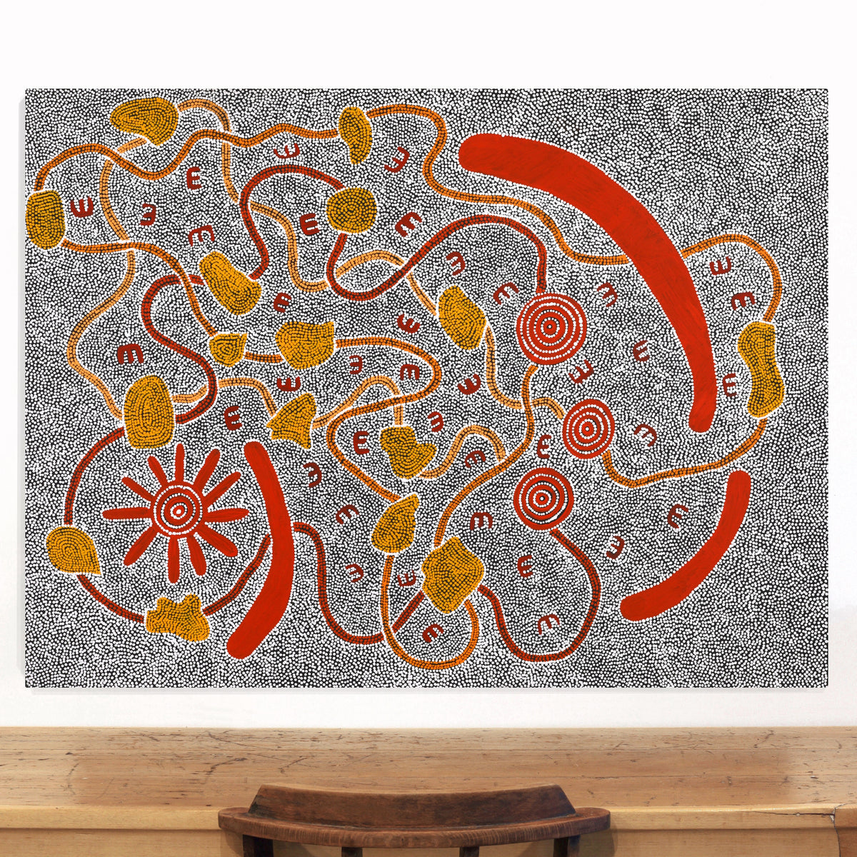 Aboriginal Artwork by Ritasha Nampijinpa Martin, Janganpa Jukurrpa (Brush-tail Possum Dreaming) - Mawurrji, 122x91cm
