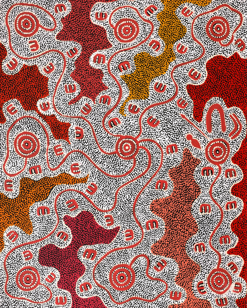 Aboriginal Artwork by Ritasha Nampijinpa Martin, Janganpa Jukurrpa (Brush-tail Possum Dreaming) - Mawurrji, 76x61cm