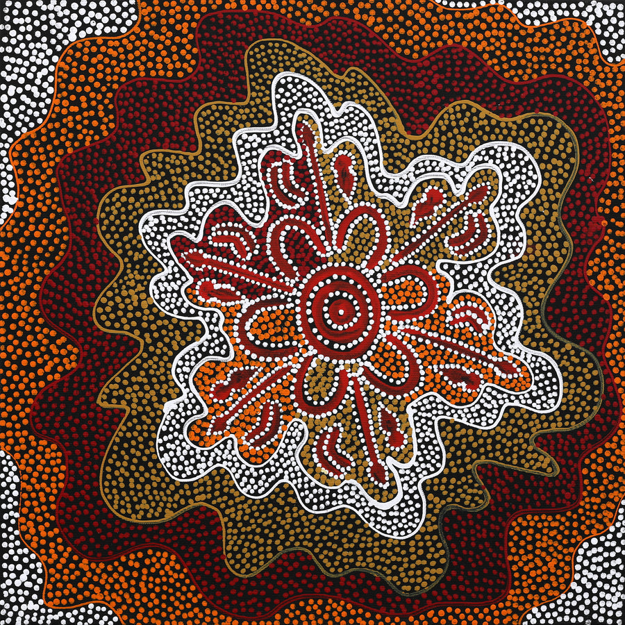 Aboriginal Artwork by Ritasha Nampijinpa Martin, Wati-jarra Jukurrpa (Two Men Dreaming), 40x40cm