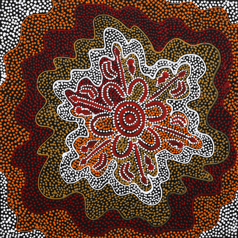 Aboriginal Artwork by Ritasha Nampijinpa Martin, Wati-jarra Jukurrpa (Two Men Dreaming), 40x40cm