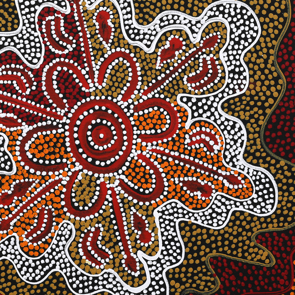 Aboriginal Artwork by Ritasha Nampijinpa Martin, Wati-jarra Jukurrpa (Two Men Dreaming), 40x40cm