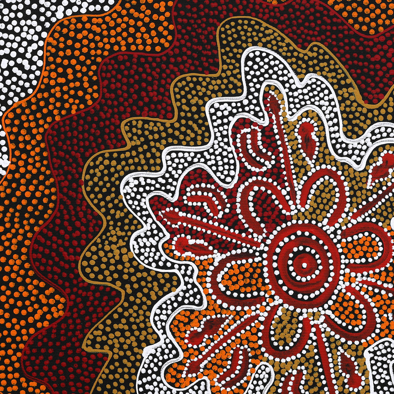 Aboriginal Artwork by Ritasha Nampijinpa Martin, Wati-jarra Jukurrpa (Two Men Dreaming), 40x40cm