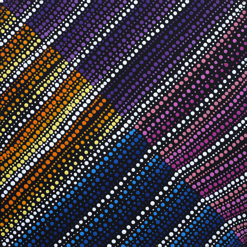 Aboriginal Artwork by Rochelle Nungarrayi Kunoth, Ngapa Jukurrpa (Water Dreaming) - Puyurru, 30x30cm