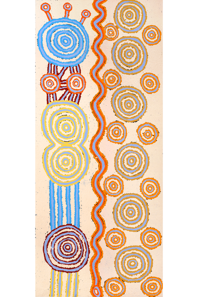 Aboriginal Art by Roschelle Nampijinpa Major, Warna Jukurrpa (Snake Dreaming), 107x46cm - ART ARK®