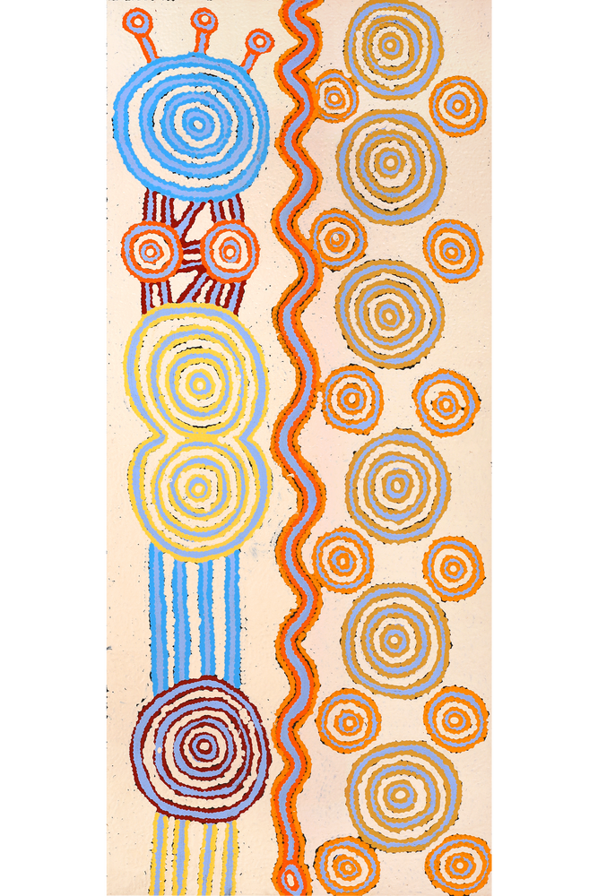 Aboriginal Artwork by Roschelle Nampijinpa Major, Warna Jukurrpa (Snake Dreaming), 107x46cm