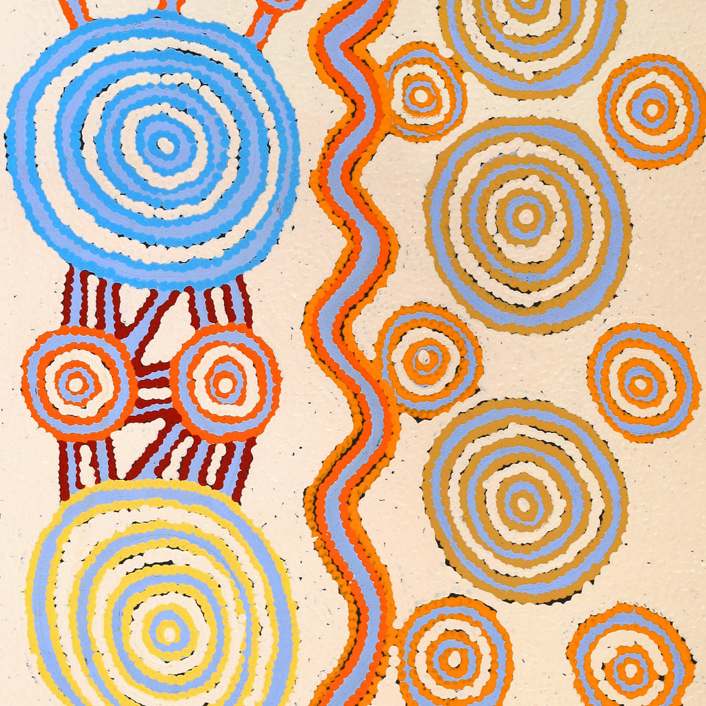 Aboriginal Artwork by Roschelle Nampijinpa Major, Warna Jukurrpa (Snake Dreaming), 107x46cm