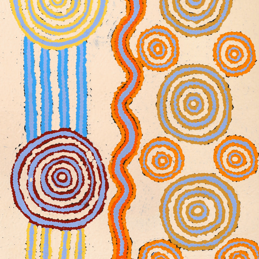 Aboriginal Artwork by Roschelle Nampijinpa Major, Warna Jukurrpa (Snake Dreaming), 107x46cm