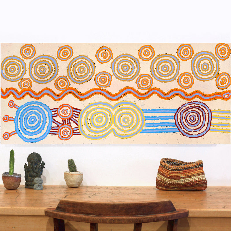 Aboriginal Artwork by Roschelle Nampijinpa Major, Warna Jukurrpa (Snake Dreaming), 107x46cm