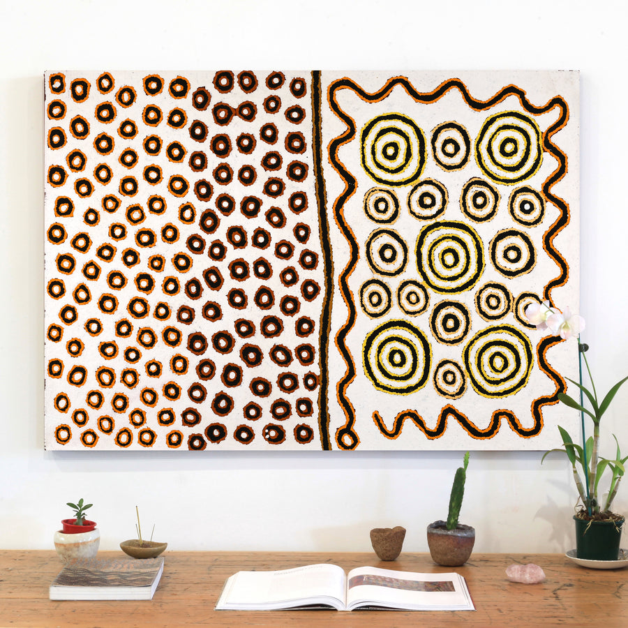 Aboriginal Artwork by Roschelle Nampijinpa Major, Warna Jukurrpa (Snake Dreaming), 107x76cm