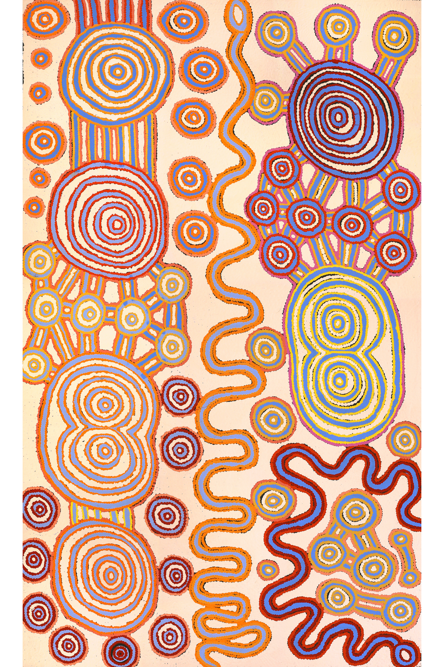 Aboriginal Artwork by Roschelle Nampijinpa Major, Warna Jukurrpa (Snake Dreaming), 152x91