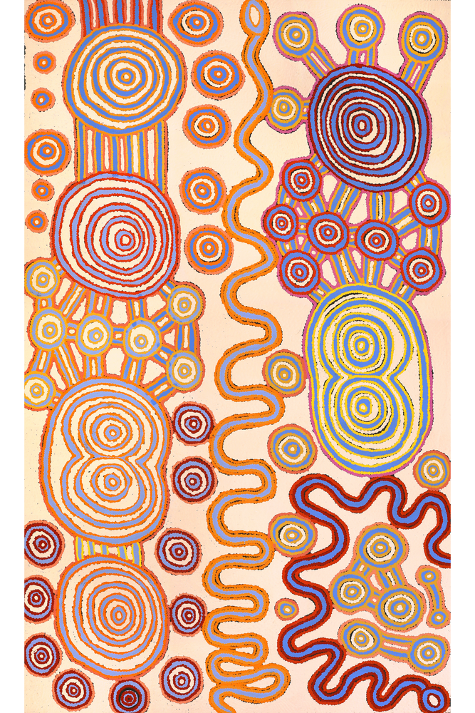 Aboriginal Artwork by Roschelle Nampijinpa Major, Warna Jukurrpa (Snake Dreaming), 152x91