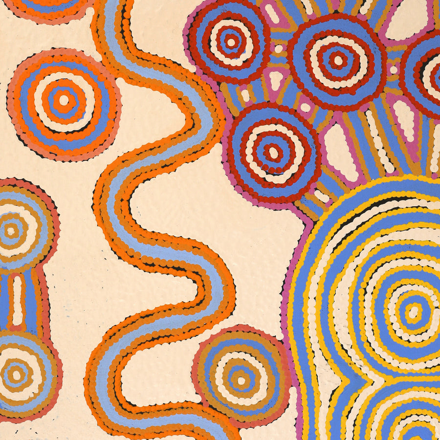Aboriginal Artwork by Roschelle Nampijinpa Major, Warna Jukurrpa (Snake Dreaming), 152x91
