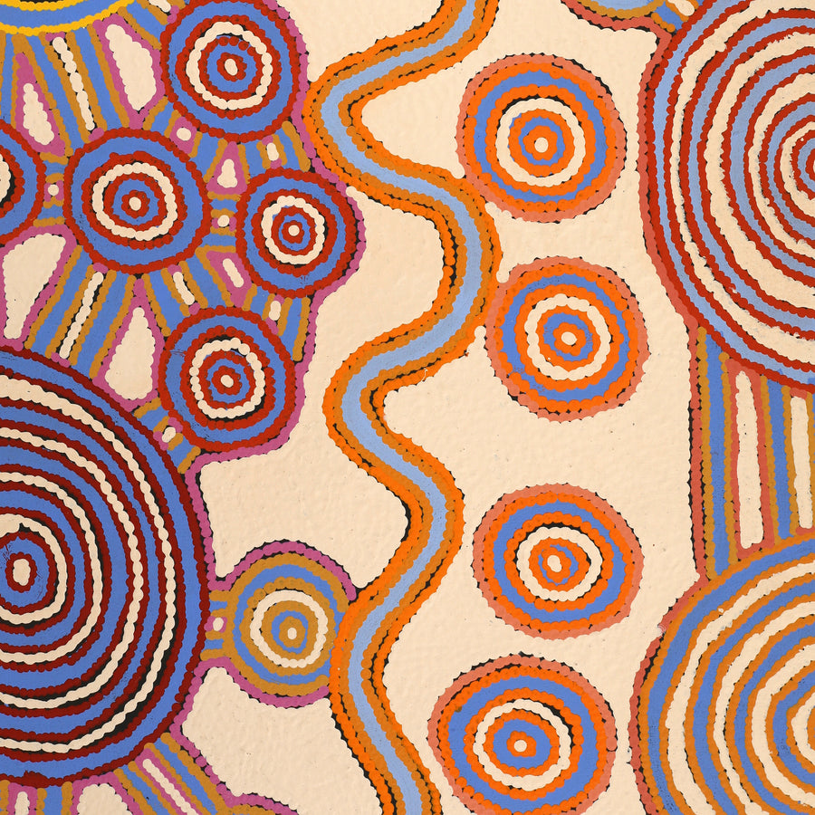 Aboriginal Artwork by Roschelle Nampijinpa Major, Warna Jukurrpa (Snake Dreaming), 152x91