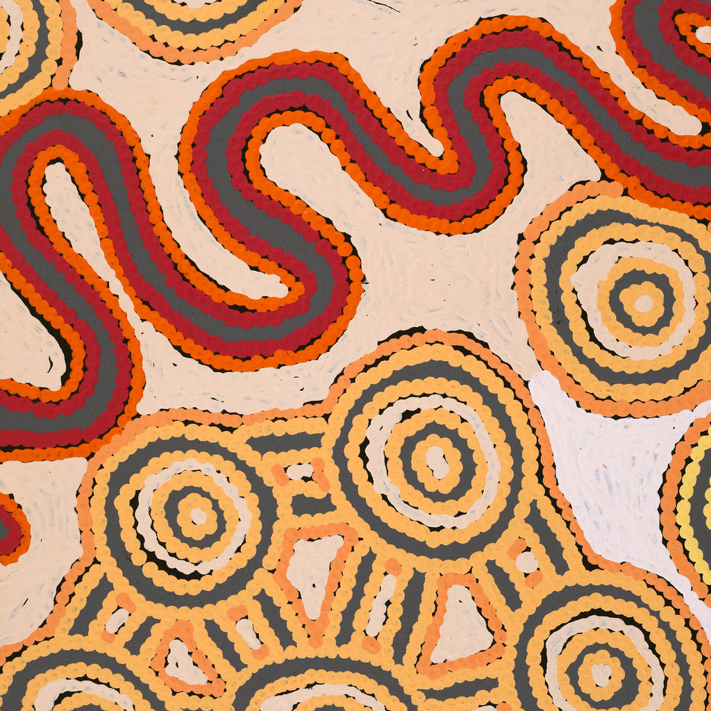 Aboriginal Artwork by Roschelle Nampijinpa Major, Warna Jukurrpa (Snake Dreaming), 107x76cm