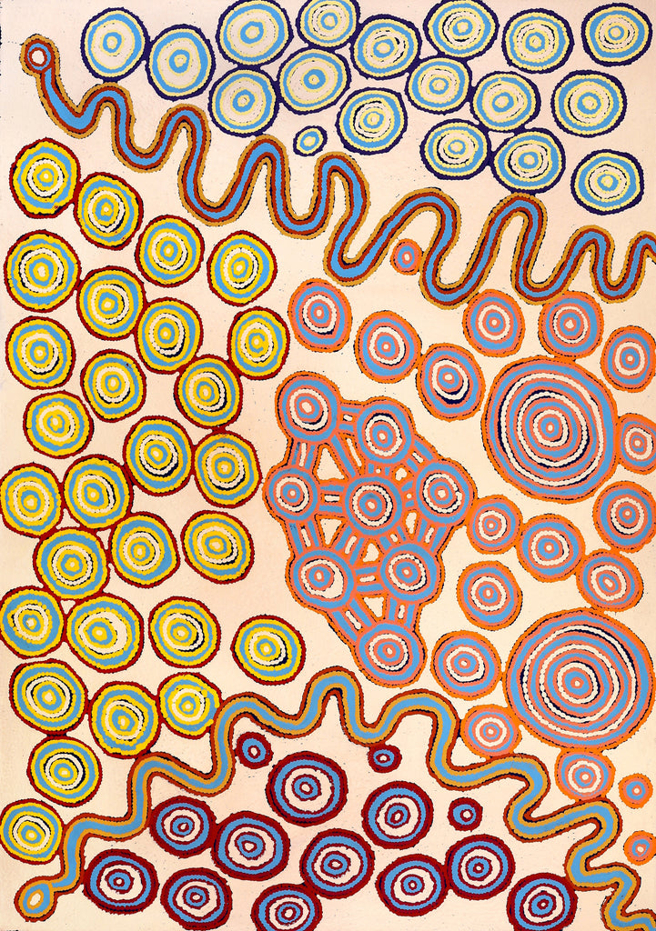 Aboriginal Art by Roschelle Nampijinpa Major, Warna Jukurrpa (Snake Dreaming), 152x107cm - ART ARK®