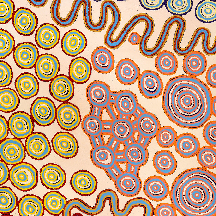 Aboriginal Artwork by Roschelle Nampijinpa Major, Warna Jukurrpa (Snake Dreaming), 152x107cm