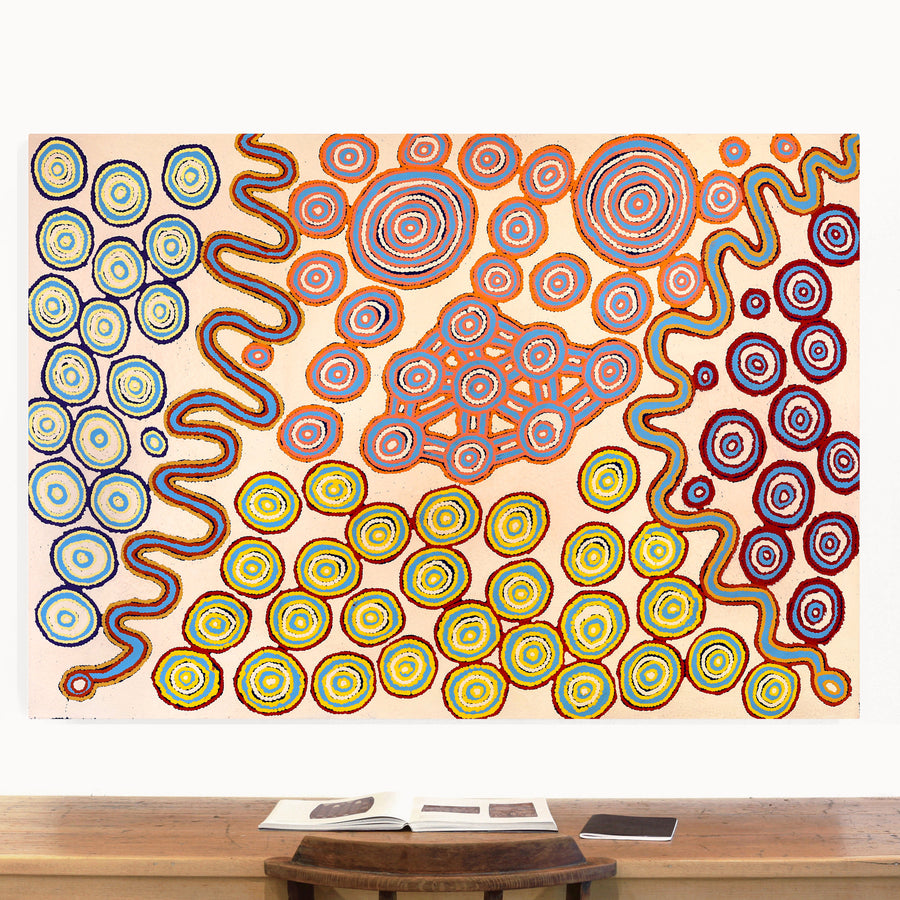 Aboriginal Artwork by Roschelle Nampijinpa Major, Warna Jukurrpa (Snake Dreaming), 152x107cm